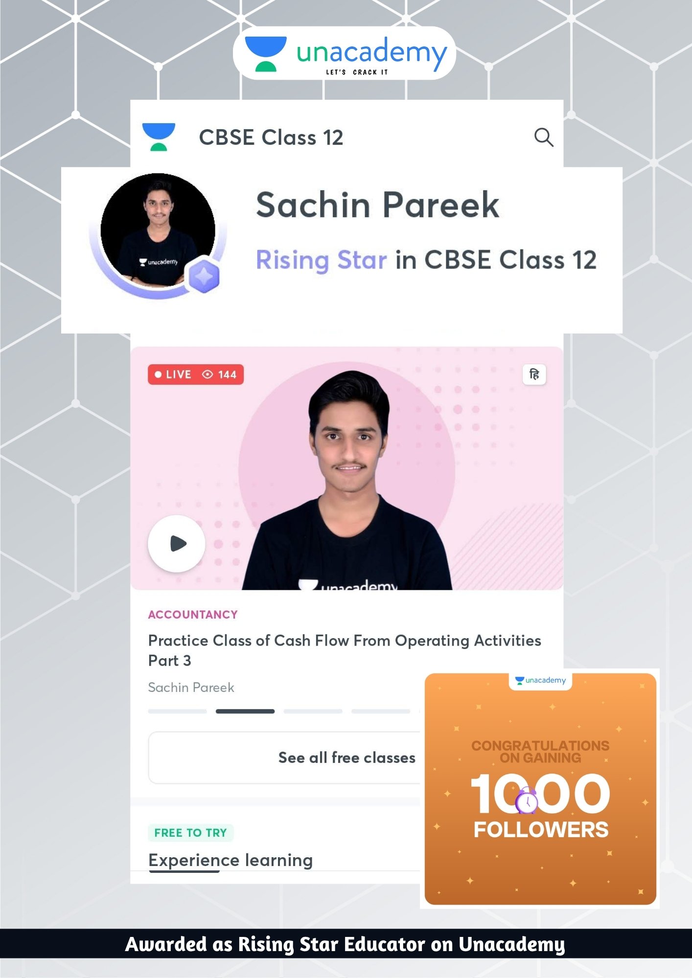 Sachin Pareek Awarded as Rising Star Educator on Unacademy