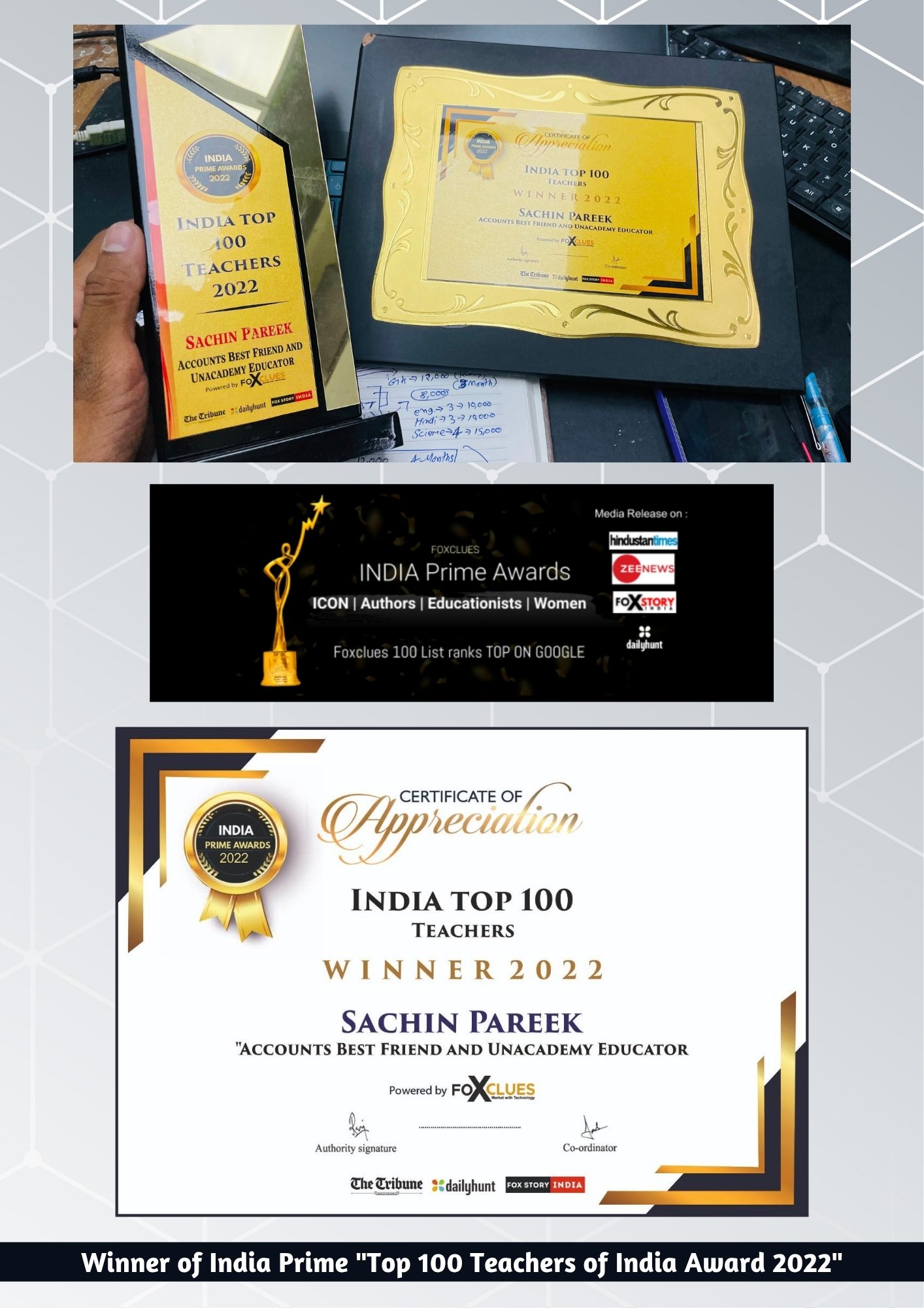 Sachin Pareek Honored with the Top 100 Teachers of India Award 2022