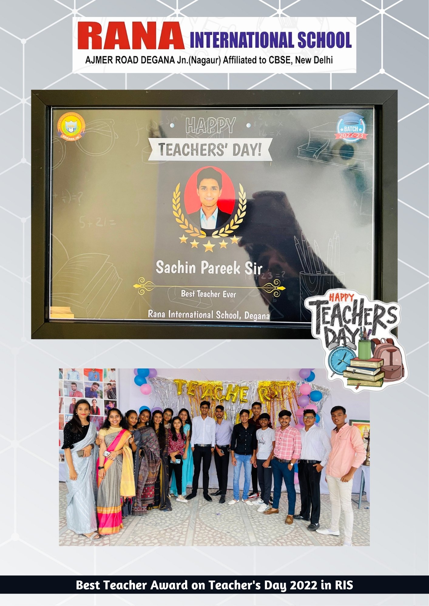 Sachin Pareek Received the Best Teacher Award on Teachers’ Day 2022 at Rana International School