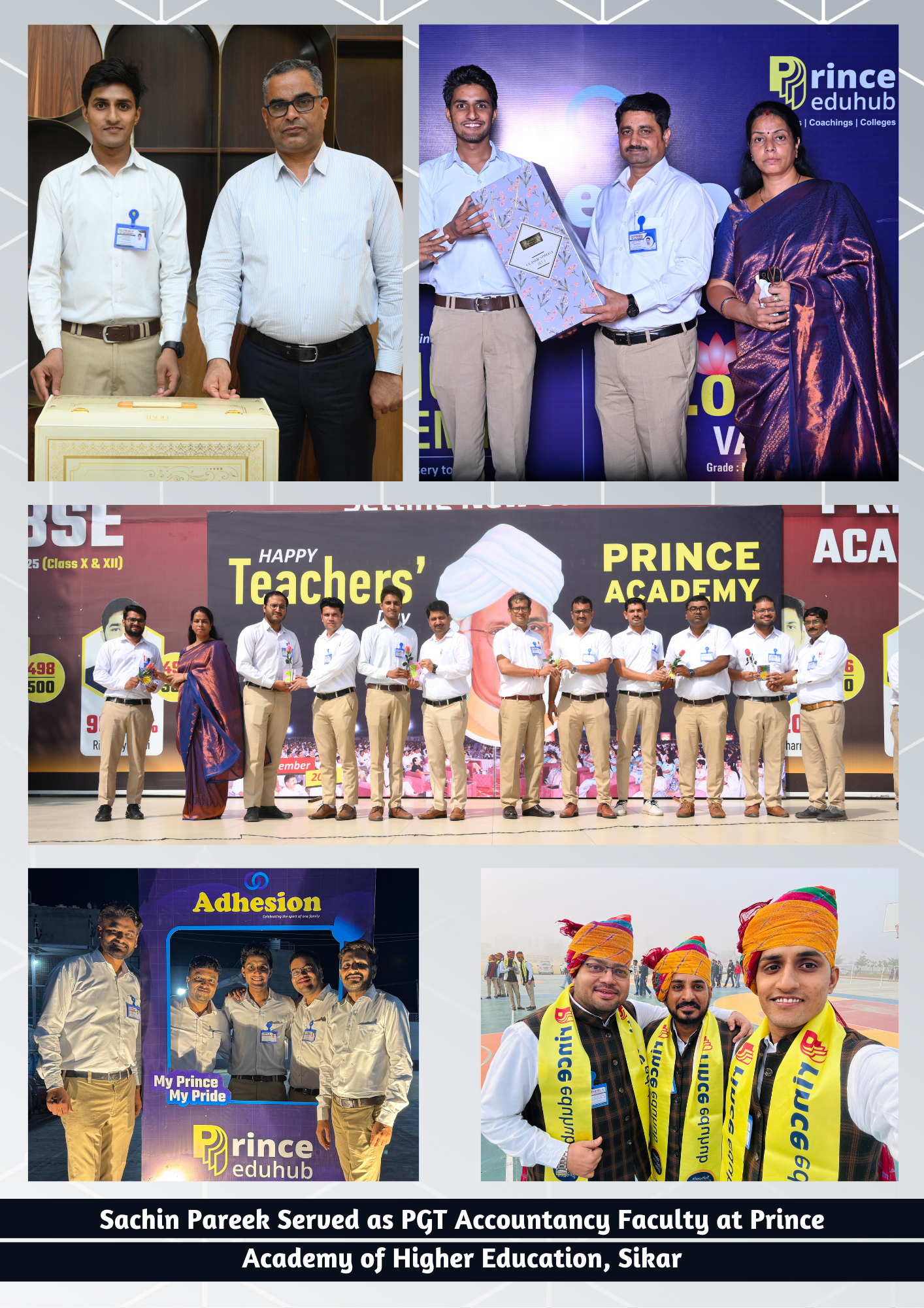 Sachin Pareek Served as PGT Accountancy Faculty at Prince Academy of Higher Education, Sikar